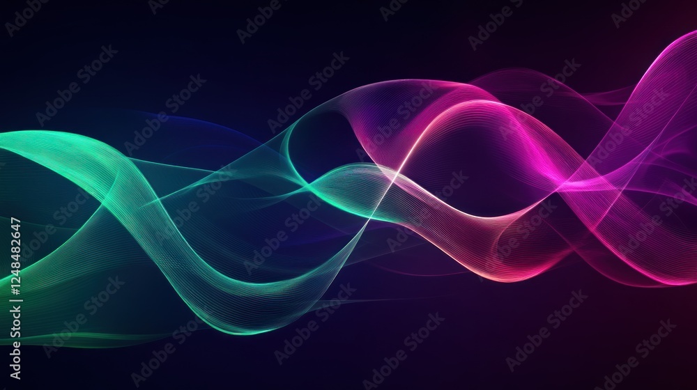 Wall mural Abstract Neon Waves Flowing Dynamically Across Dark Background