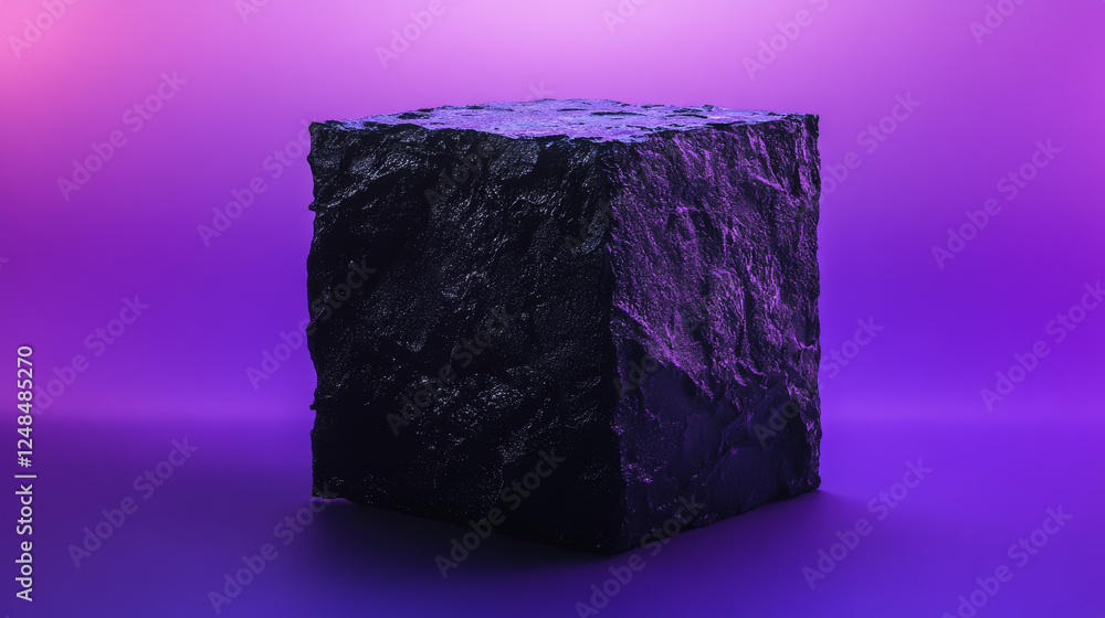 Aufkleber black cube abstract texture with violet low key lighting background 3d illustration render
