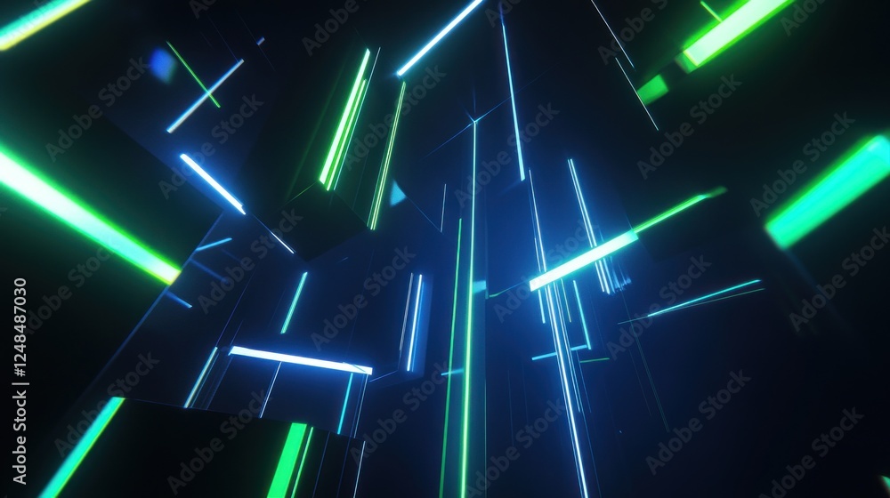 Poster abstract neon lines intersect black cubes