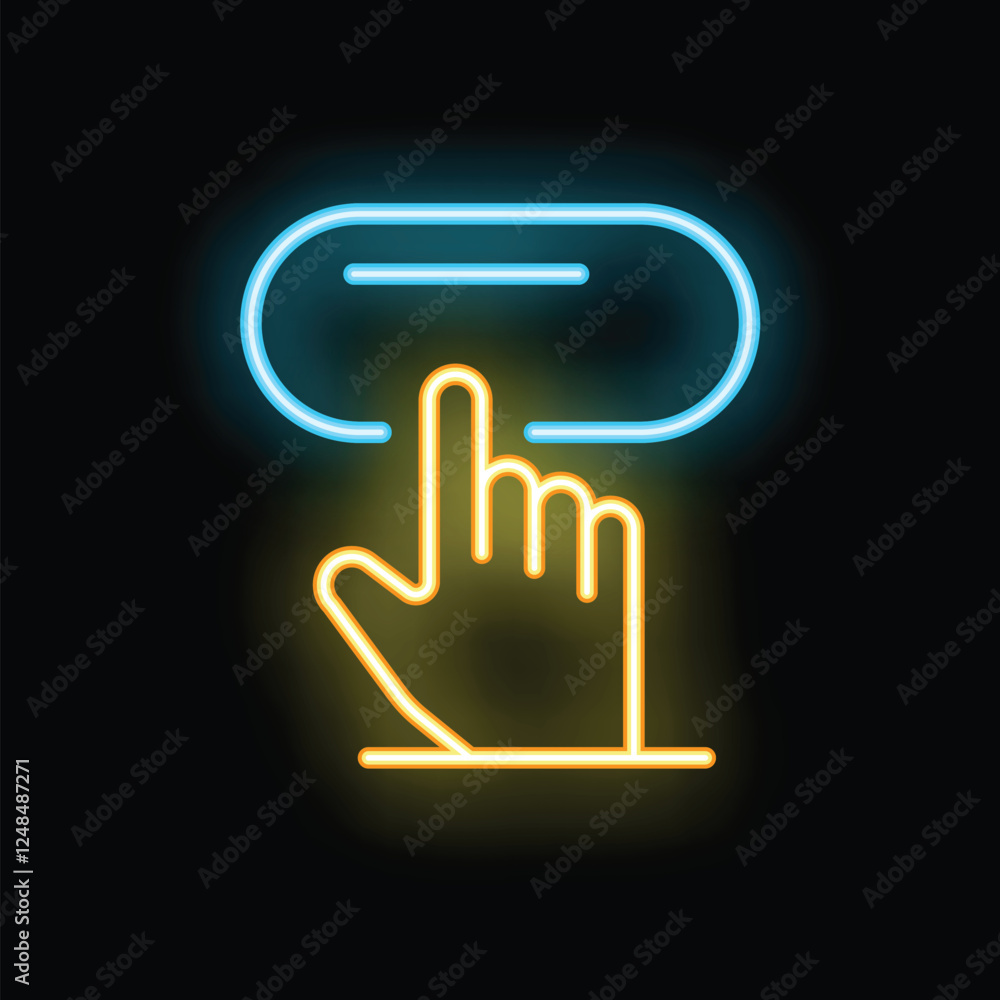 Aufkleber glowing neon sign of a hand with index finger extended pressing a button