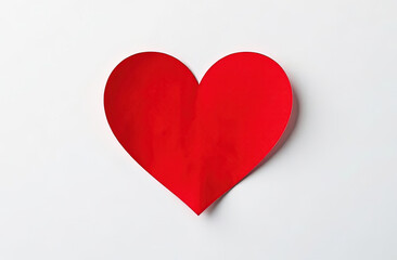 Fototapeta premium Red paper heart-shaped sticker isolated on a white background, close up. Valentine's day, romantic and love theme. Hearts template for decoration, postcard, poster, card