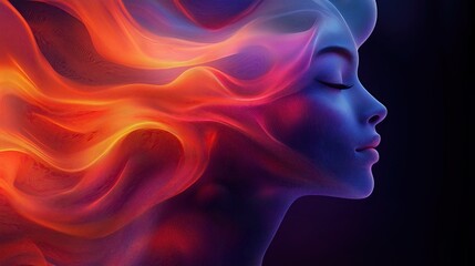 Obraz premium Abstract Female Portrait Flowing Energy Art with Vibrant Colors and Emotional Expression