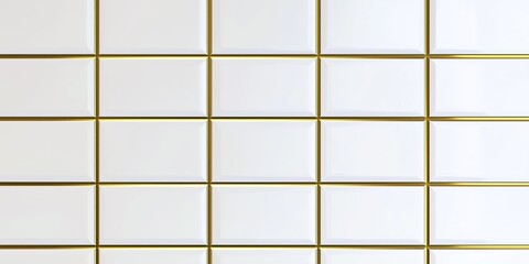 White Subway Tiles in a Geometric Grid With Metallic Gold Grout and High Gloss Finish Reflecting Ambient Light for a Modern Luxury Style in Minimalist Architecture and Interior Design Themes