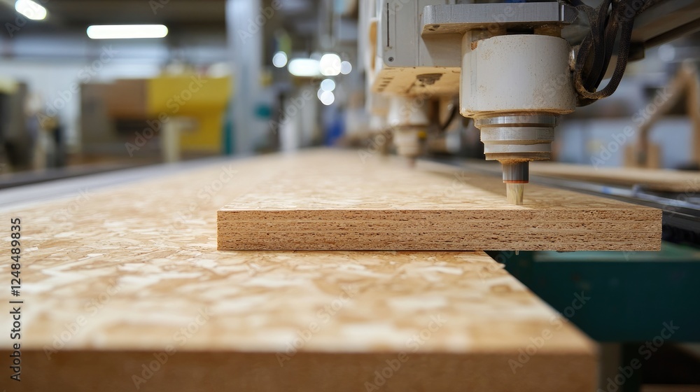 Poster Automated Woodworking Machine Processing Particle Board