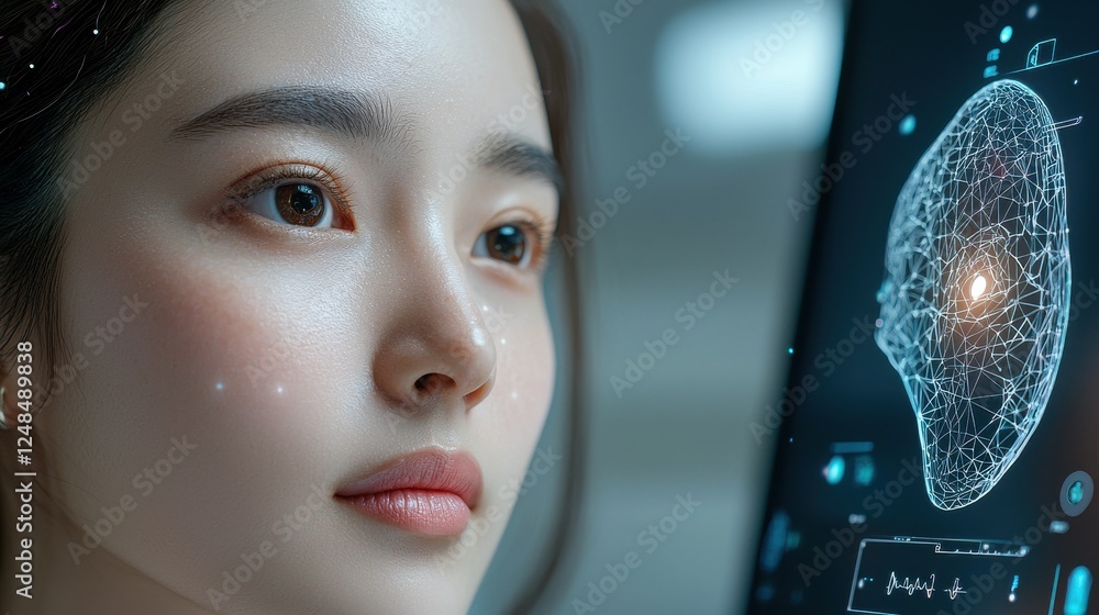 Poster futuristic coaching concept featuring a holographic mentor offering digital guidance data analytics 