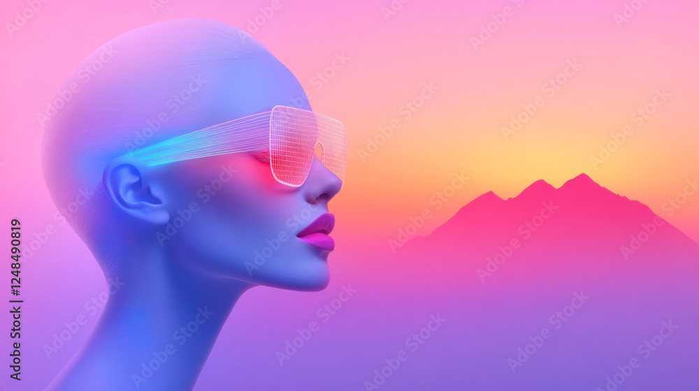 Aufkleber a subtle pastel scene where a figureâ€™s wireframe glasses catch shimmering rays from a glowing