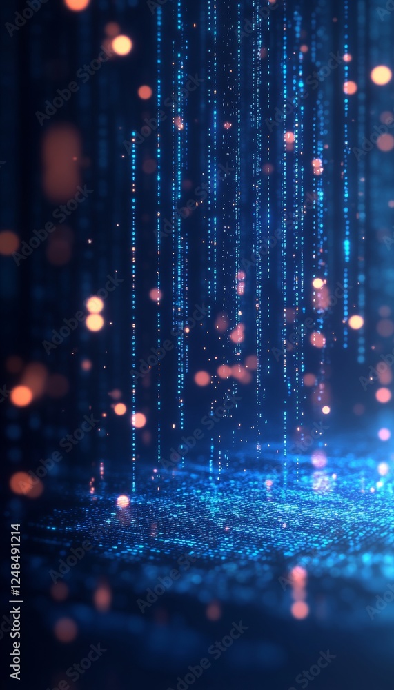 Poster abstract futuristic data stream, blue cyberspace with code, technology background design