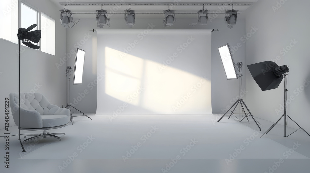 Aufkleber empty studio white backdrop background abstract 3d render illustration with modern minimalistic desi
