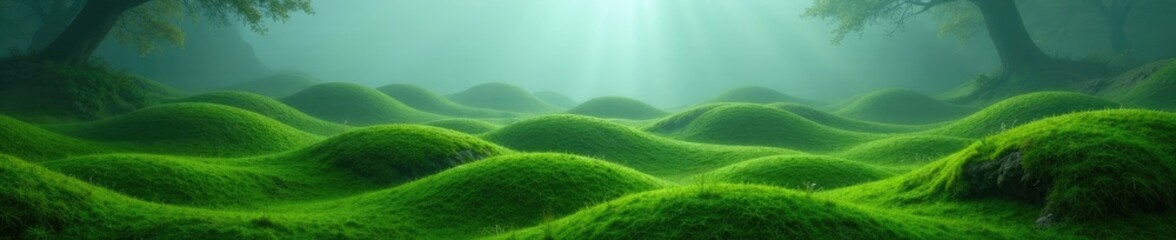 Obraz premium Ominous mossy landscape with undulating ripples, misty, abstract, natural