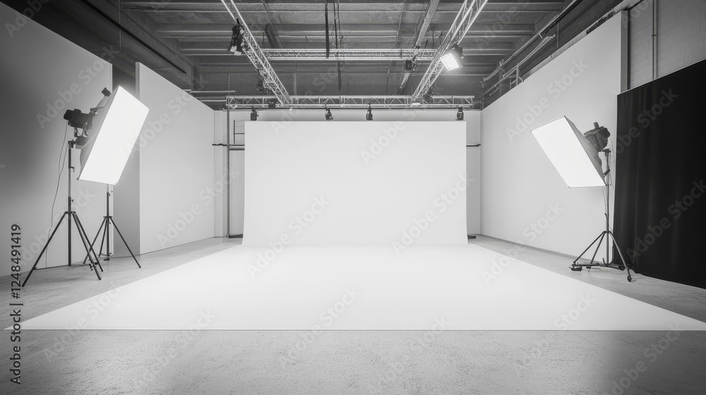 Aufkleber empty studio white backdrop background abstract 3d render illustration with modern minimalistic desi