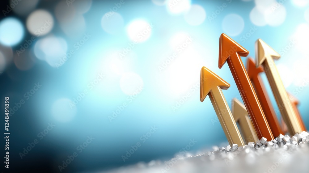 Poster conceptual financial growth image featuring upward trending red arrows symbolizing business success 