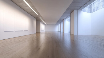 Obraz premium Empty white wall and wooden floor copy space background 3d render illustration