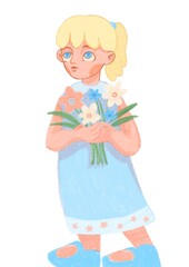 illustration. cute girl with flowers