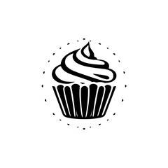 Illustration: Black and white cupcake with a black border of triangles.