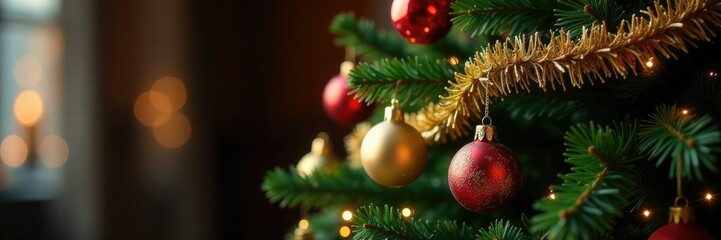 Ornate ornaments and garlands adorn the elegant Christmas tree, decoration, Christmas tree, tree decorations