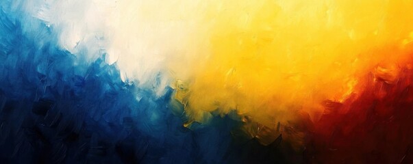 Abstract oil painting background- gradient from dark blue to yellow with a hint of orange color- soft brush strokes- blurry details- blurred edges- dramatic lighting- textured canvas.