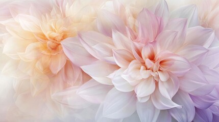 Delicate Pastel Dahlias Bloom Close Up