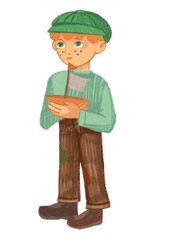 illustration. boy with a toy boat
