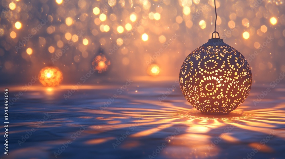 Aufkleber illuminated spherical lantern casts warm light on tranquil surface