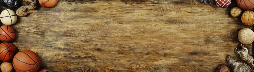 Sports balls on wood background for use in sports or education