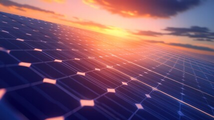 Solar Panels at Sunset Clean Energy Production