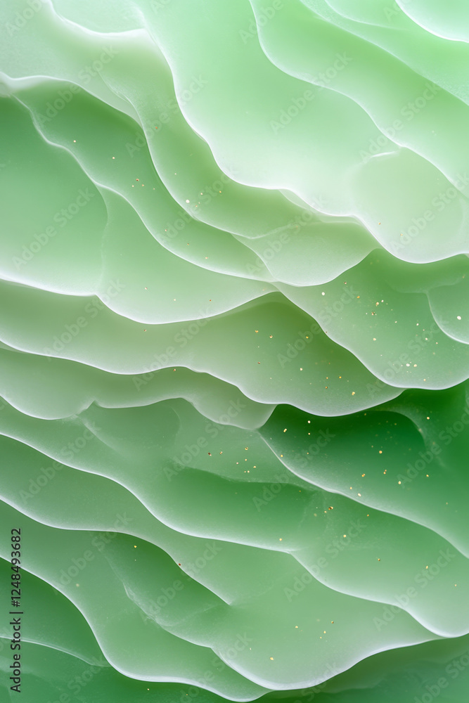 Aufkleber a gentle wave of translucent green liquid, embedded with tiny sparkling gold flecks, creating a