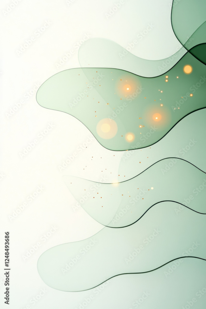 Poster a gentle wave of translucent green liquid, embedded with tiny sparkling gold flecks, creating a