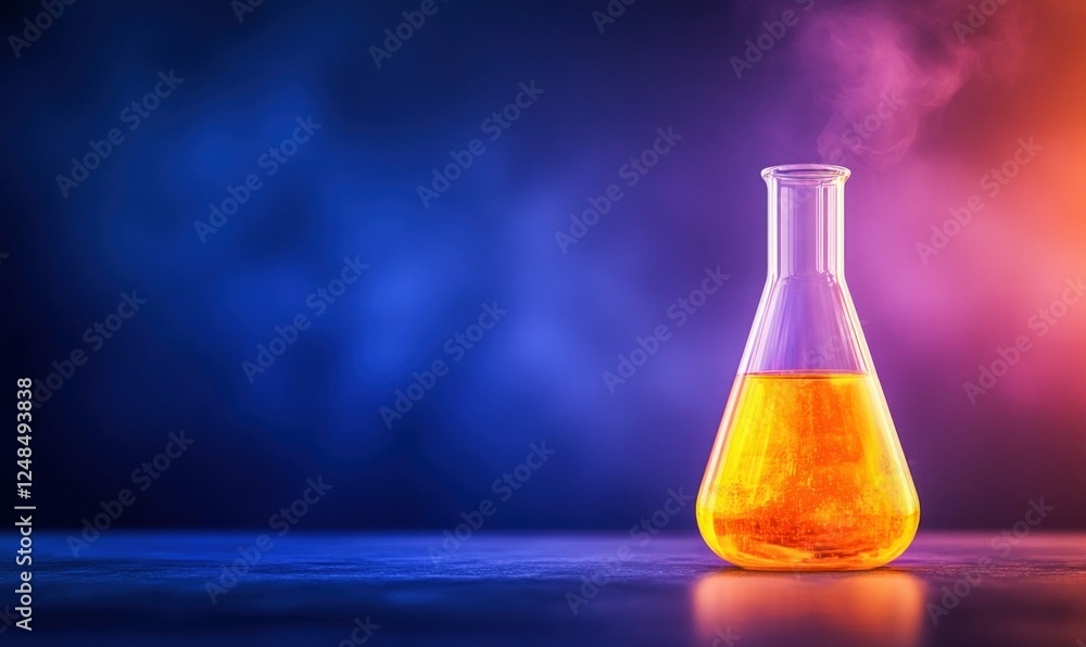 Aufkleber laboratory flask with orange liquid on gradient background
