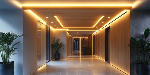 Elegant hallway design modern office interior indoor perspective