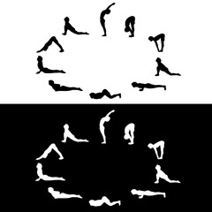 yoga silhouettes vector. Strength and balance, Surya Namaskar