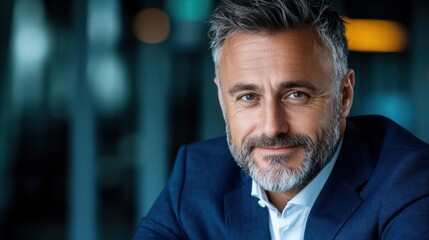 Obraz premium Executive Portrait of a Smiling Business Professional in Corporate Attire Posing for a Headshot Photography Session in a Professional Office or Studio Setting