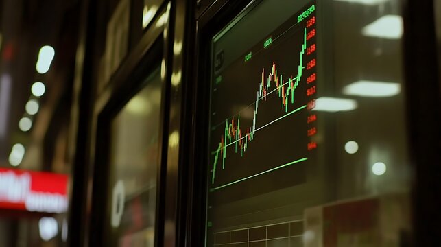 Night stock market ticker showing price fluctuations.