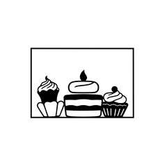 Line drawing illustration of cakes.