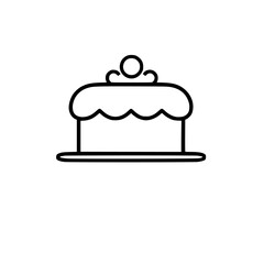Minimalist outline drawing of a cake decorated with a simple scalloped edge on a clean white background, isolated.
