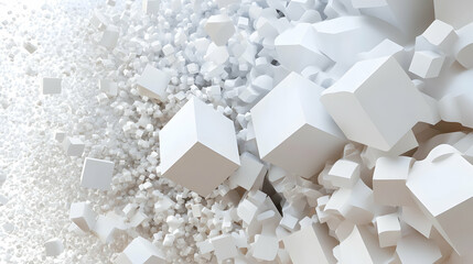 Abstract white cubes exploding, dynamic background, design element
