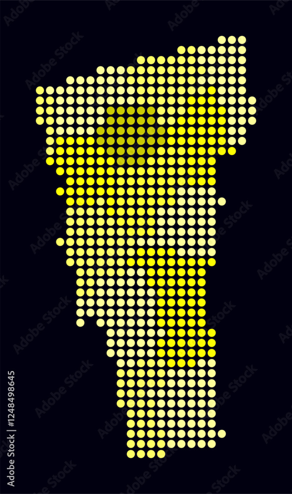 Poster vermont dotted map. digital style map of the state on dark background. vermont shape with circle dot