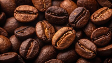 Fototapeta premium Aromatic Roasted Coffee Beans Close-Up Rich Brown Hues and Detailed Textures