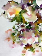 Abstract bright colored decorative background . Floral pattern handmade . Beautiful tender romantic bouquet of rose flowers , made in the technique of watercolors from nature.