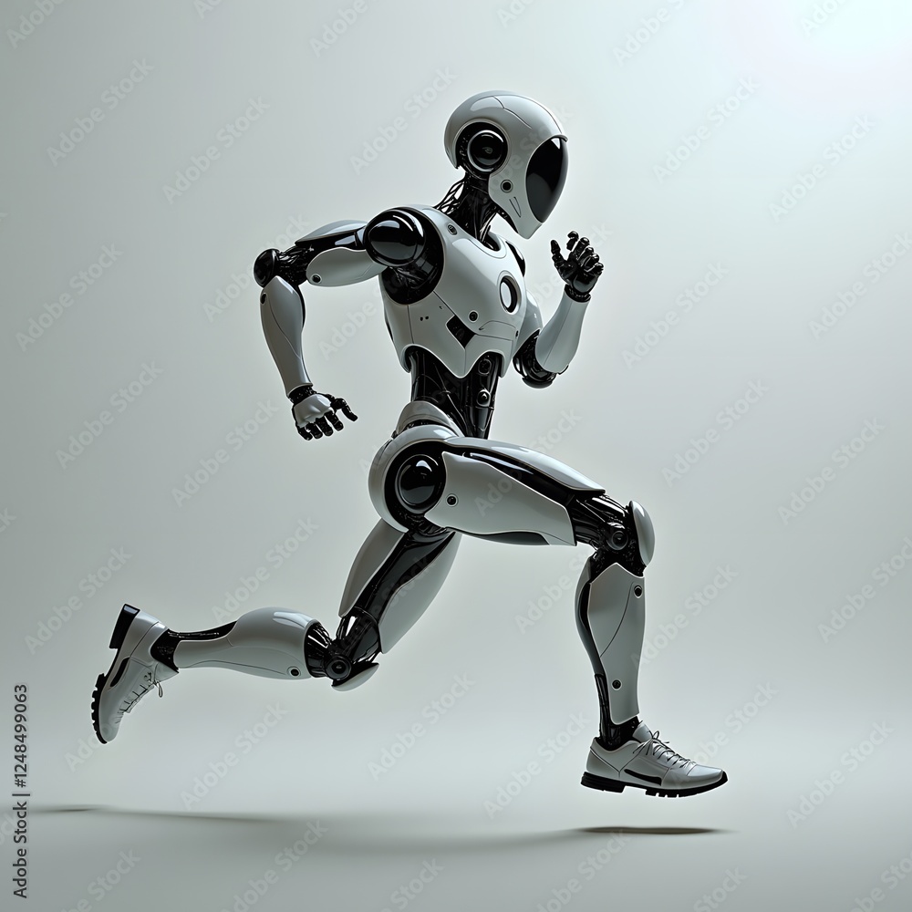 Poster futuristic humanoid robot running with dynamic motion and advanced ai design