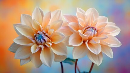 Two Peach Dahlias Bloom Beautifully Together