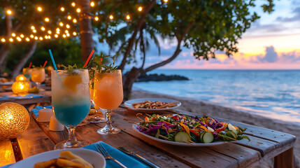 Fototapeta premium summer garden party with grilled vegetables and salads