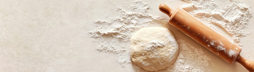 Dough and Rolling Pins on a Floured Surface
