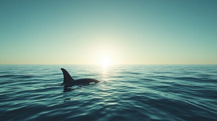 Fototapeta premium Orca swims peacefully in the ocean sunset