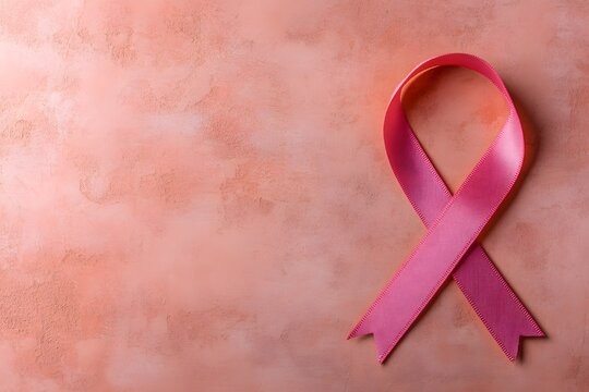 Symbol of hope and awareness with a pink ribbon on a textured background emphasizing support for breast cancer during awareness month