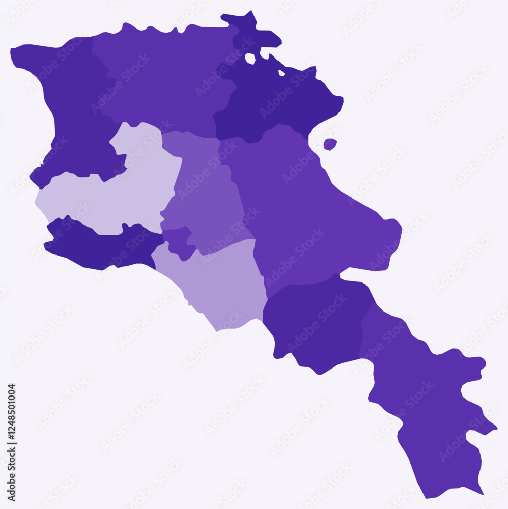 Poster map of armenia with regions. just a simple country border map with region division. deep purple colo
