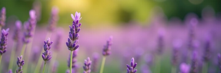 Obraz premium Delicate lavender sprouting from the ground in a summer field, lavender, field, summer flowers