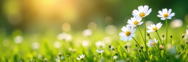 Delicate petals of white wildflowers sway in the gentle breeze, bloom, sunlight, blossom