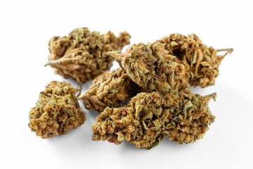 Dried cannabis on white background