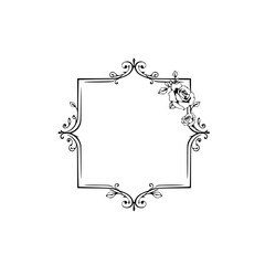 Elegant Square Frame with Floral Adornments: A Delicate Illustration of Roses and Vines.