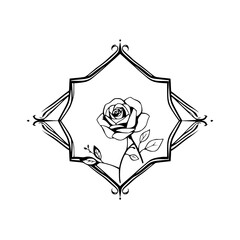 A single rose drawn in the center, encircled by a simple ornamental border.